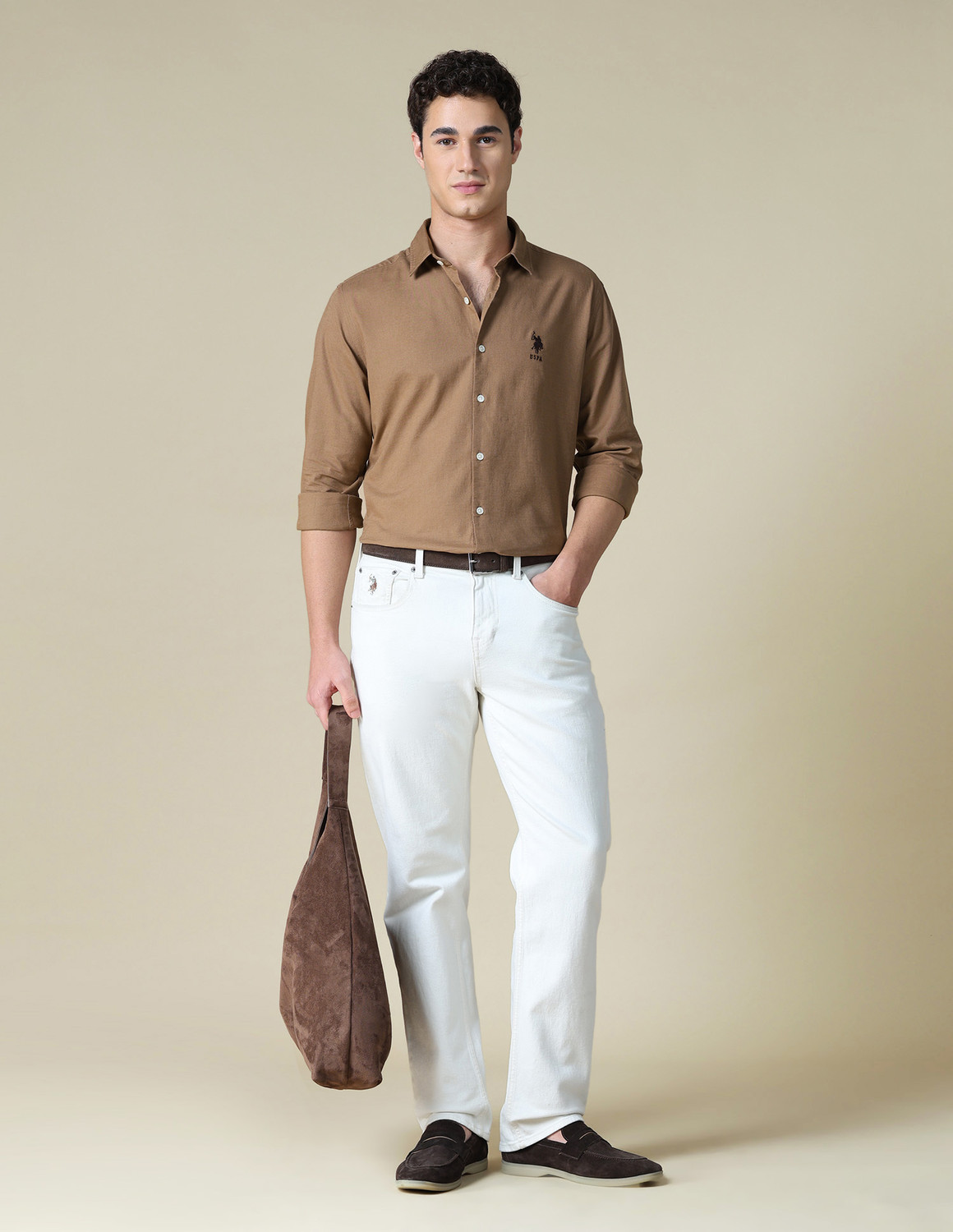 Image of U.S. Polo Assn. Denim Co. Men Embroidered Casual Brown Shirt