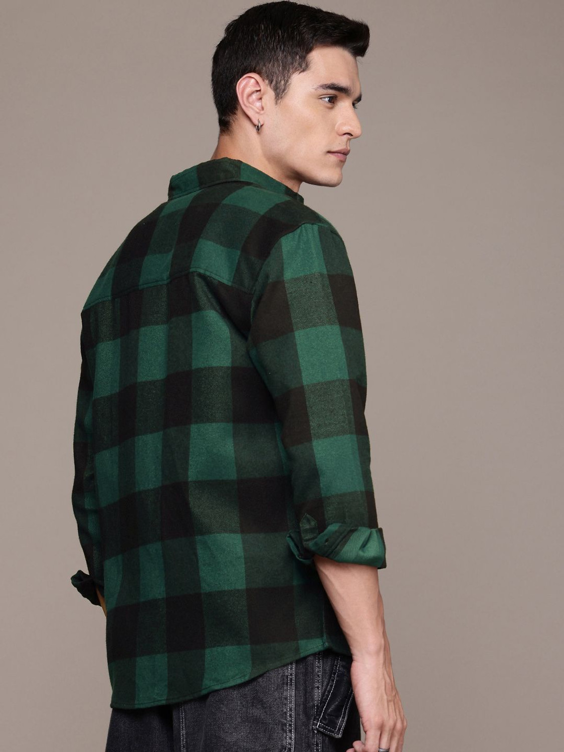 Image of Roadster Men Checkered Casual Green Shirt
