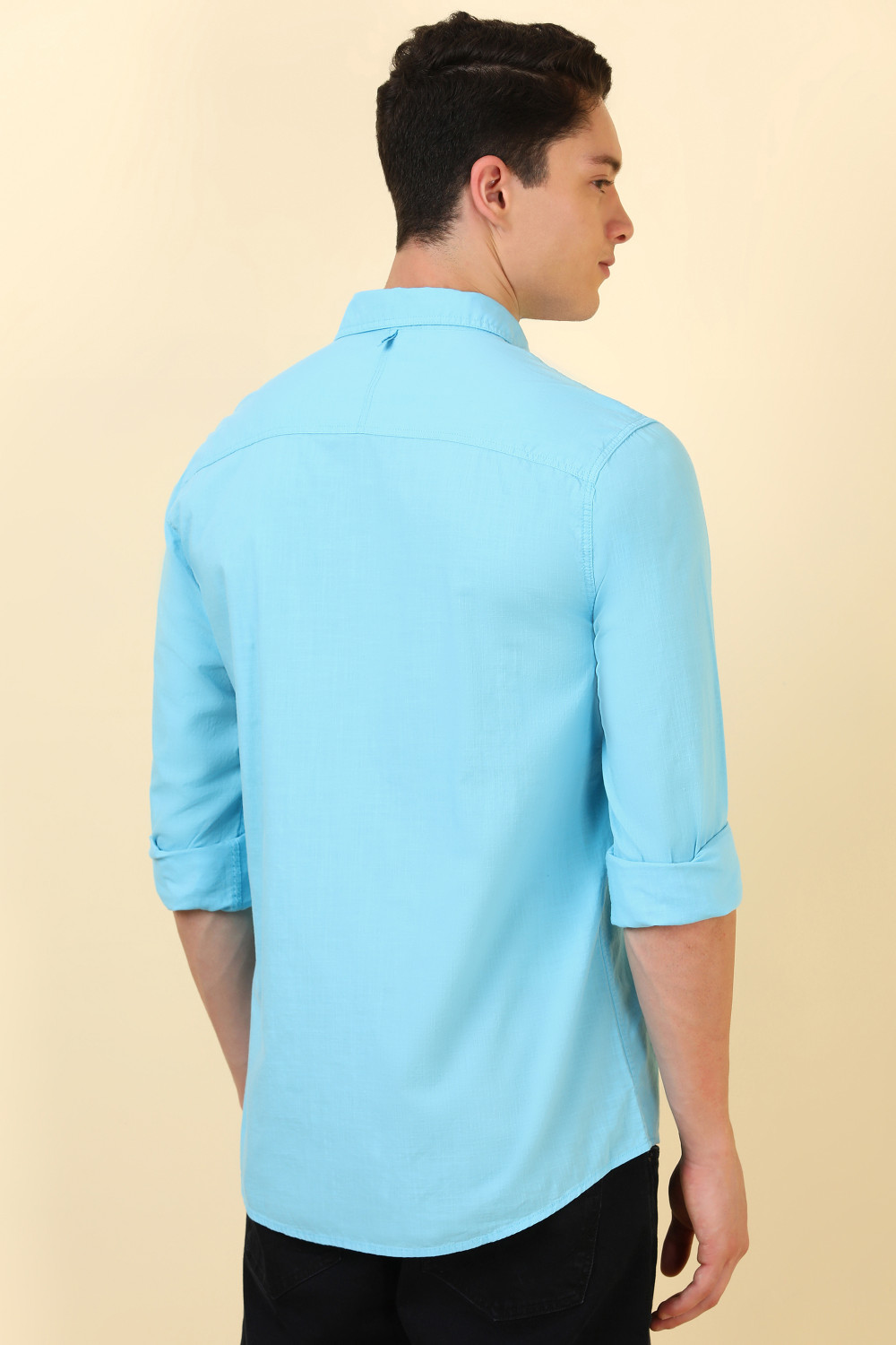 Image of Allen Solly Men Solid Casual Blue Shirt