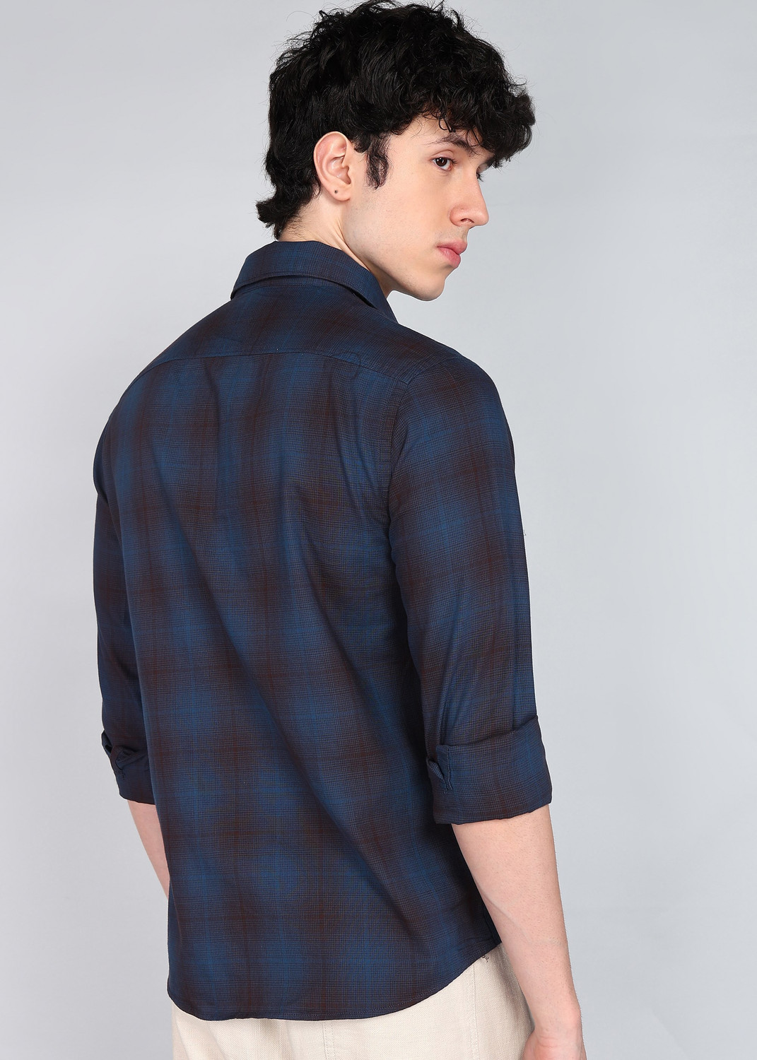 Image of FLYING MACHINE Men Checkered Casual Blue Shirt