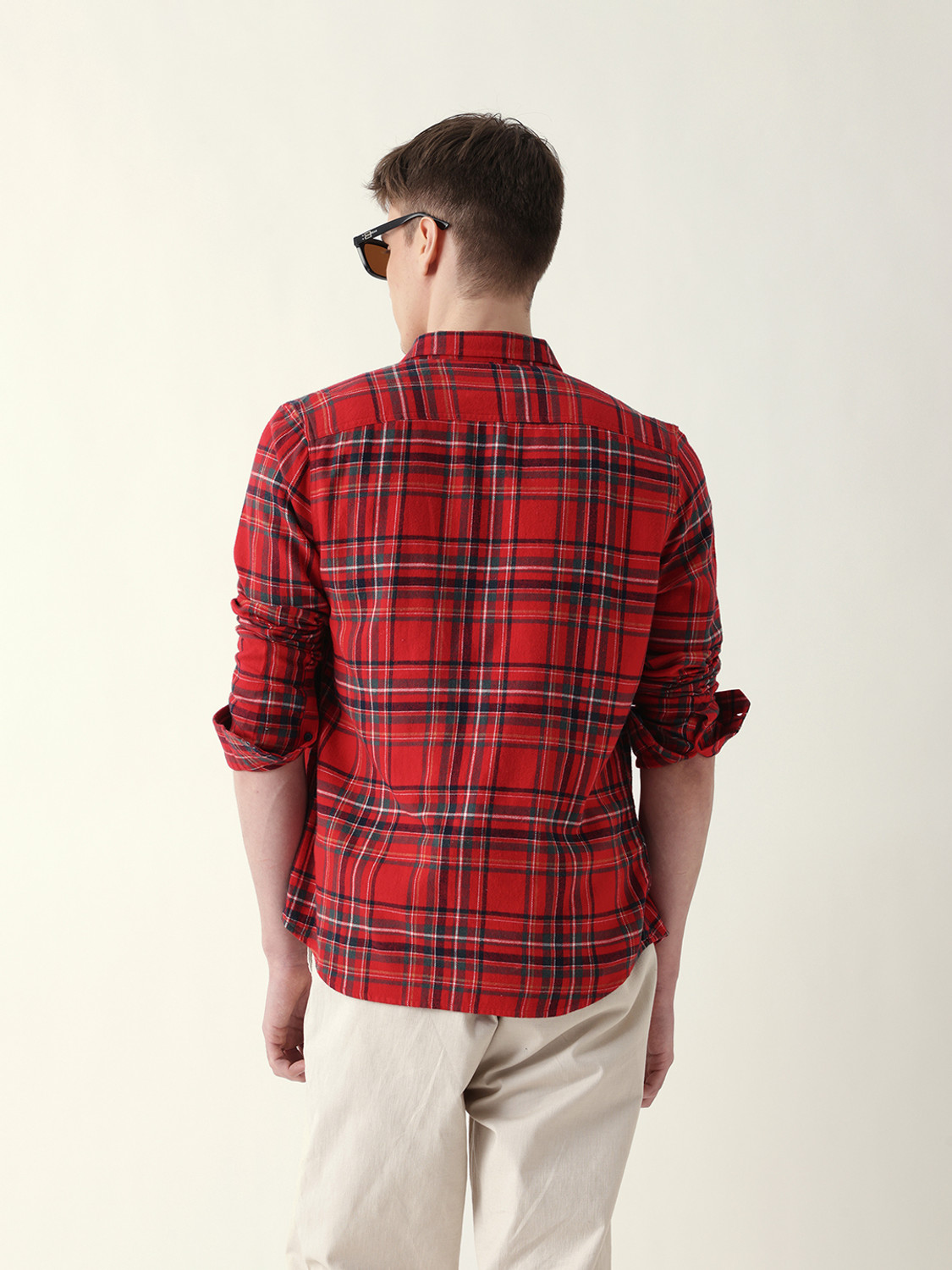 Image of THE BEAR HOUSE Men Checkered Casual Red Shirt