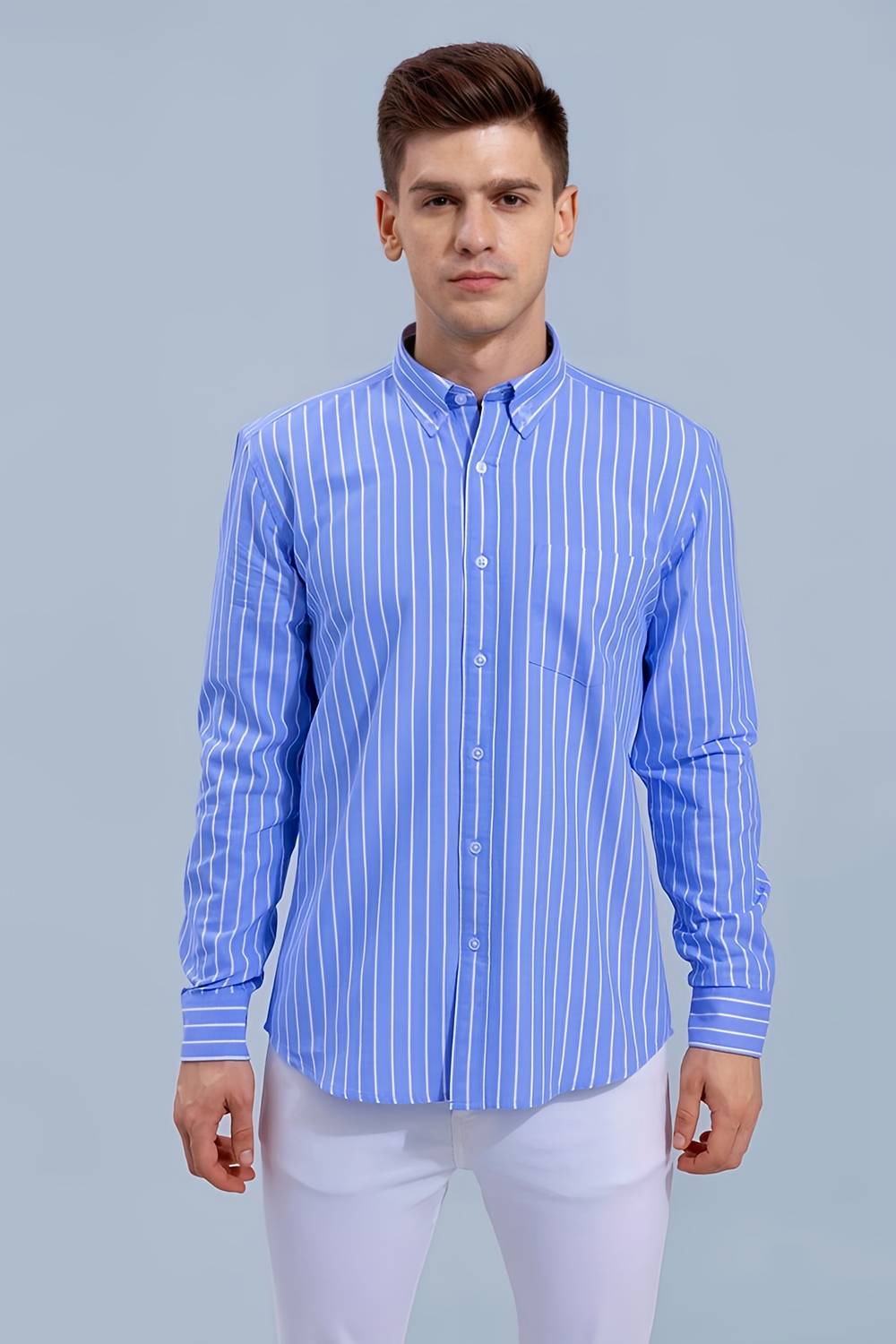 HKV Men Striped Casual Blue, White Shirt - Image 5