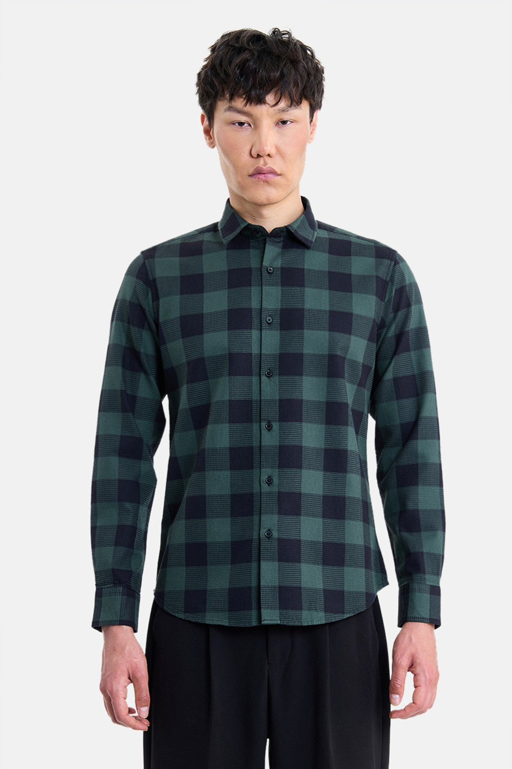 Image of Snitch Men Checkered Casual Dark Green Shirt