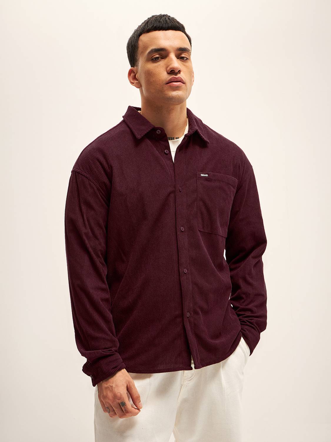 THE BEAR HOUSE Men Striped Casual Maroon Shirt