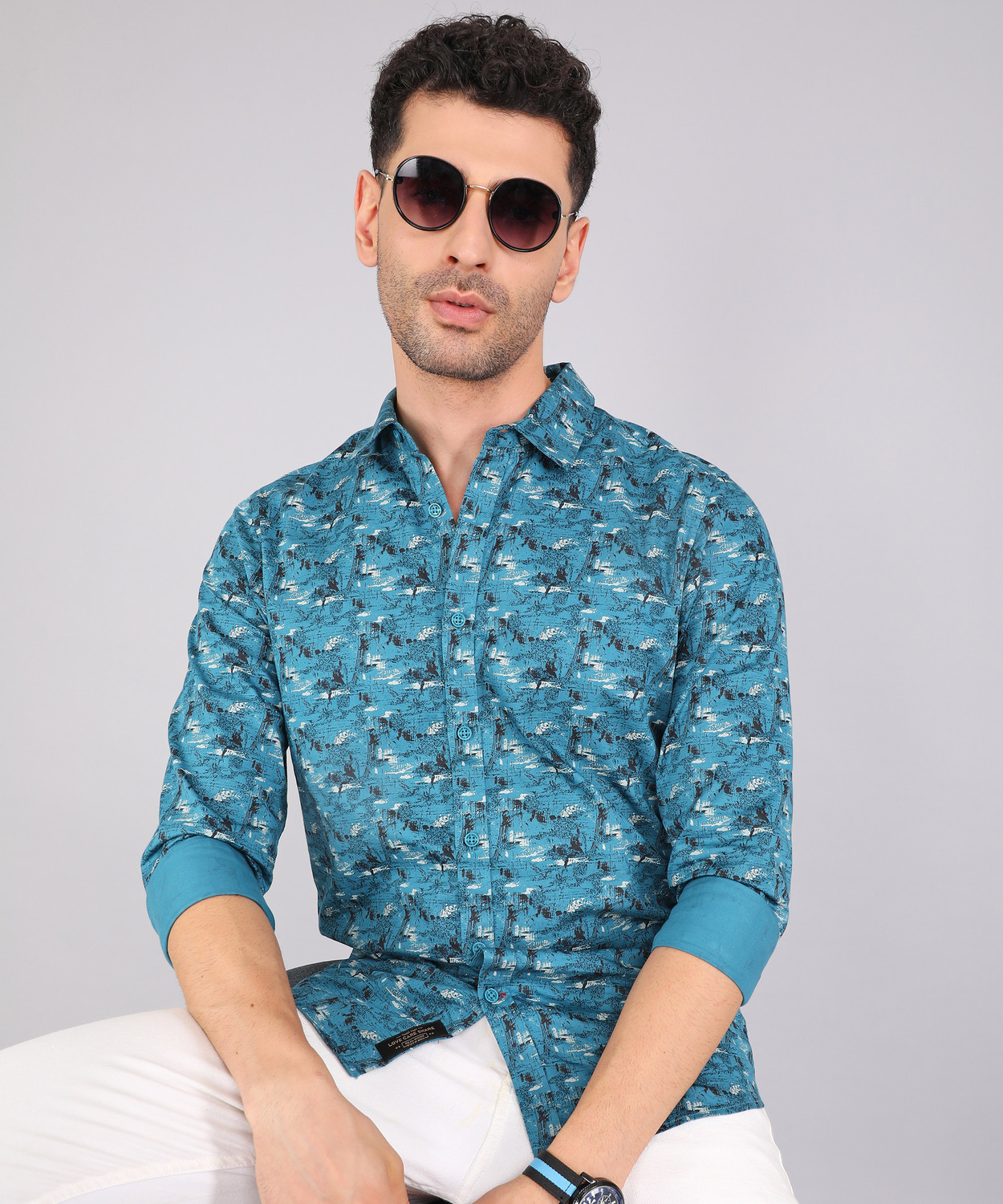 Image of BEING HUMAN Men Printed Casual Blue Shirt