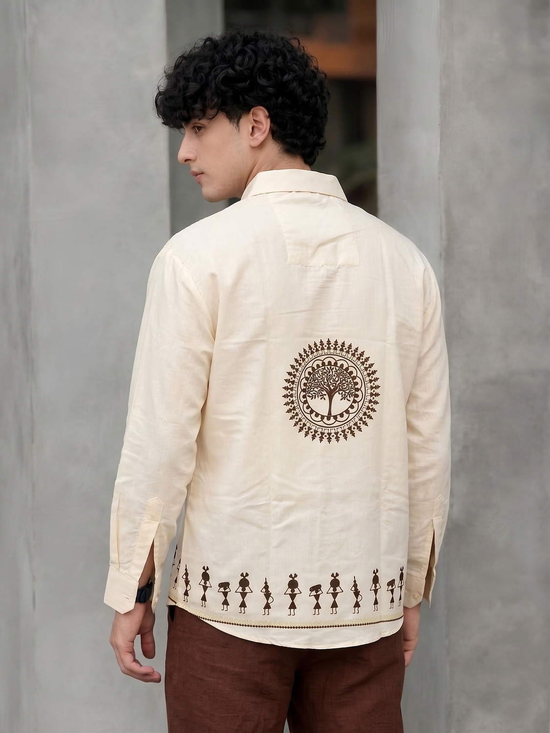 Image of Shree Sai Balaji Men Printed Casual Beige Shirt