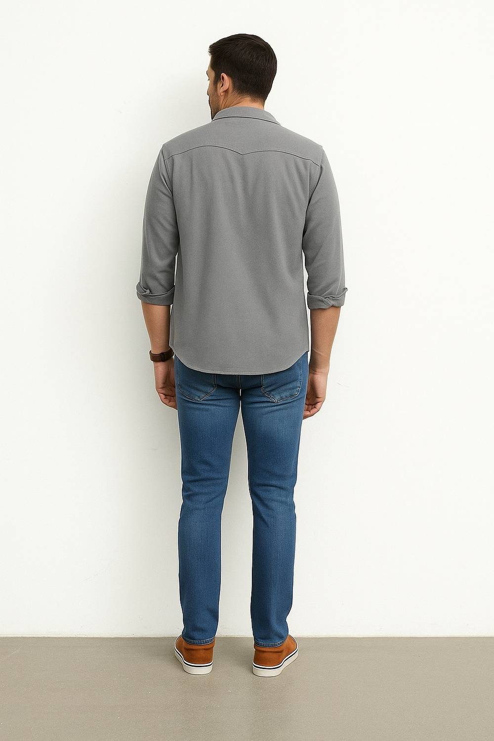 DEEMOON Men Solid Casual Grey Shirt - Image 5