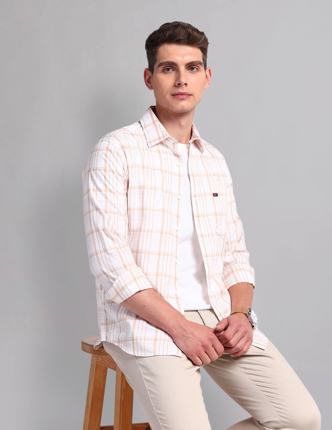 AD by Arvind Men Checkered Casual White Shirt