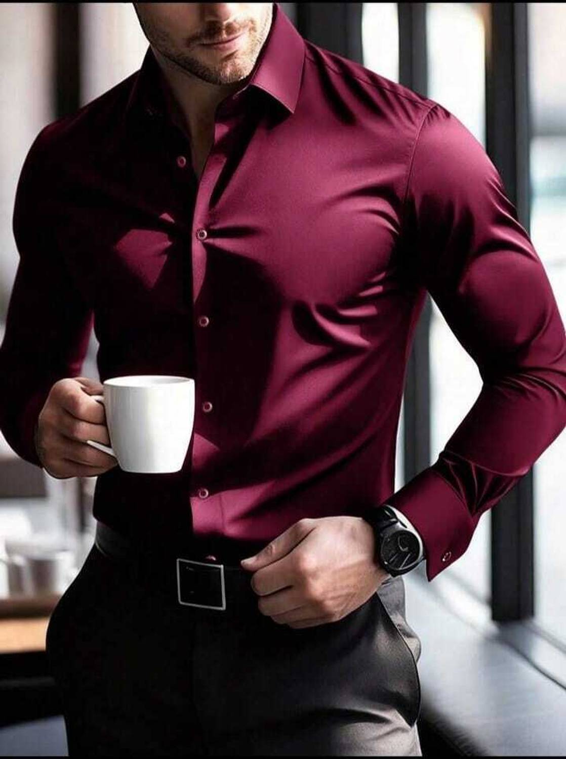 BROCON Men Solid Party Maroon Shirt