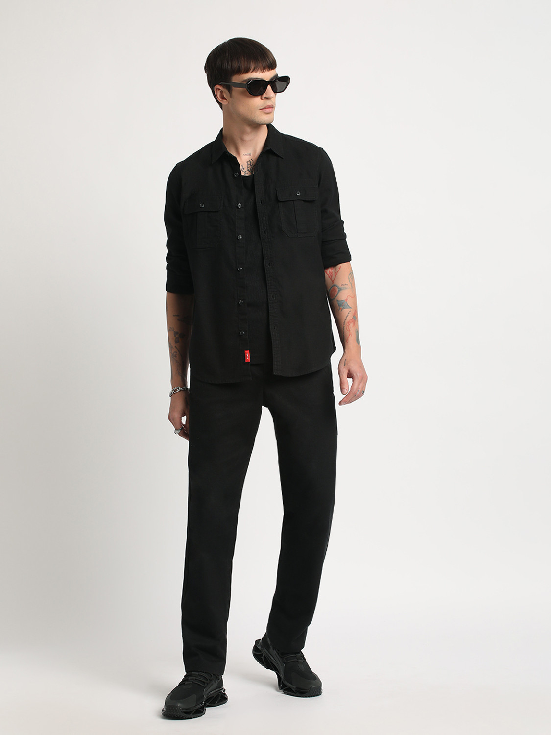 Image of THE BEAR HOUSE Men Solid Casual Black Shirt