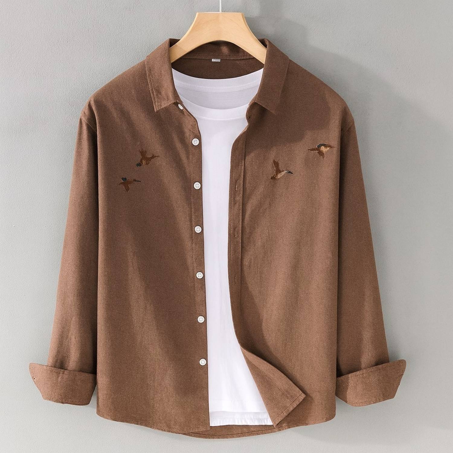 Dev Men Solid Casual Brown Shirt - Image 1