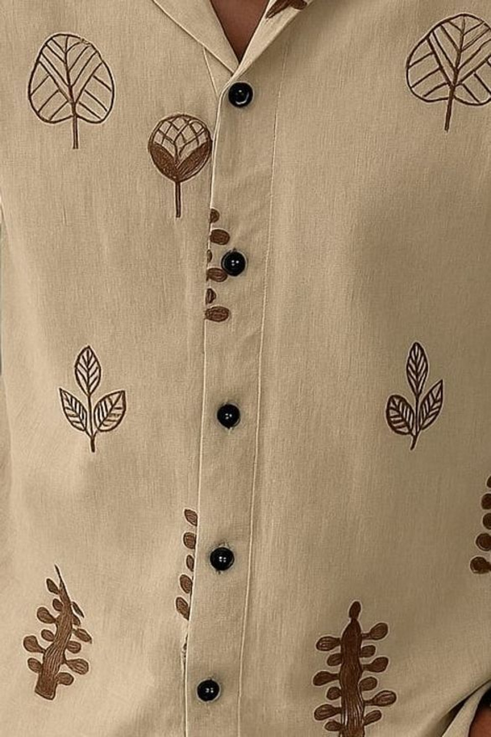 Image of LEMZODIC Men Embroidered Casual Beige Shirt