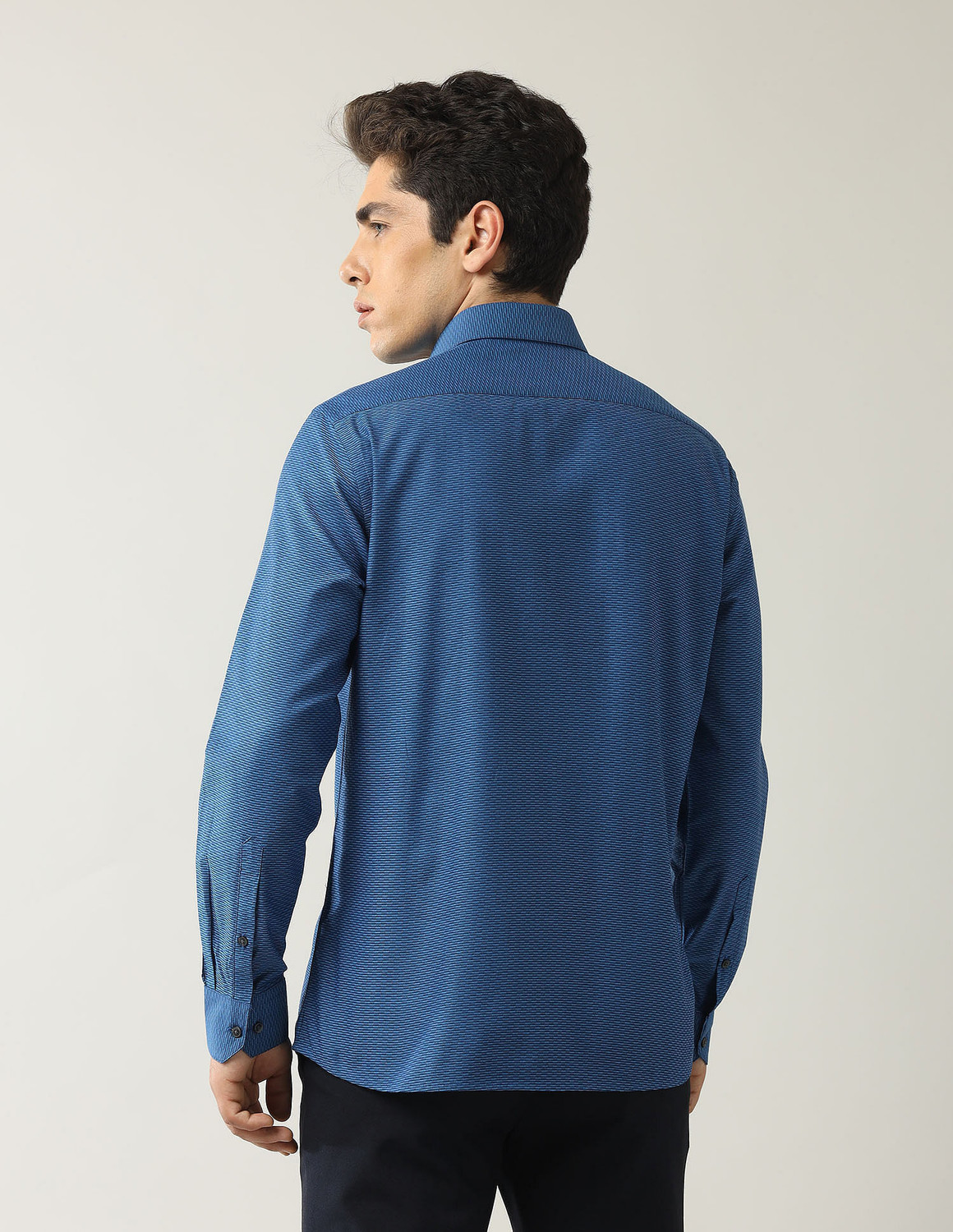 Image of ARROW Men Self Design Formal Blue Shirt