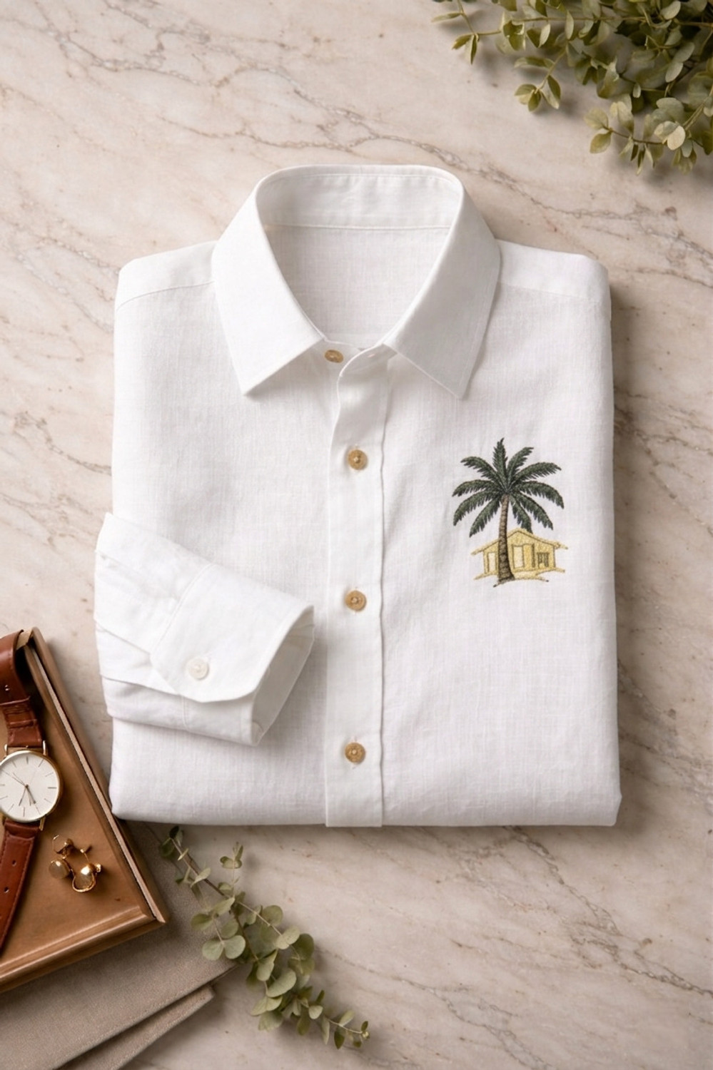 Image of BE UNIQUE MENS Men Embroidered, Solid Casual White Shirt