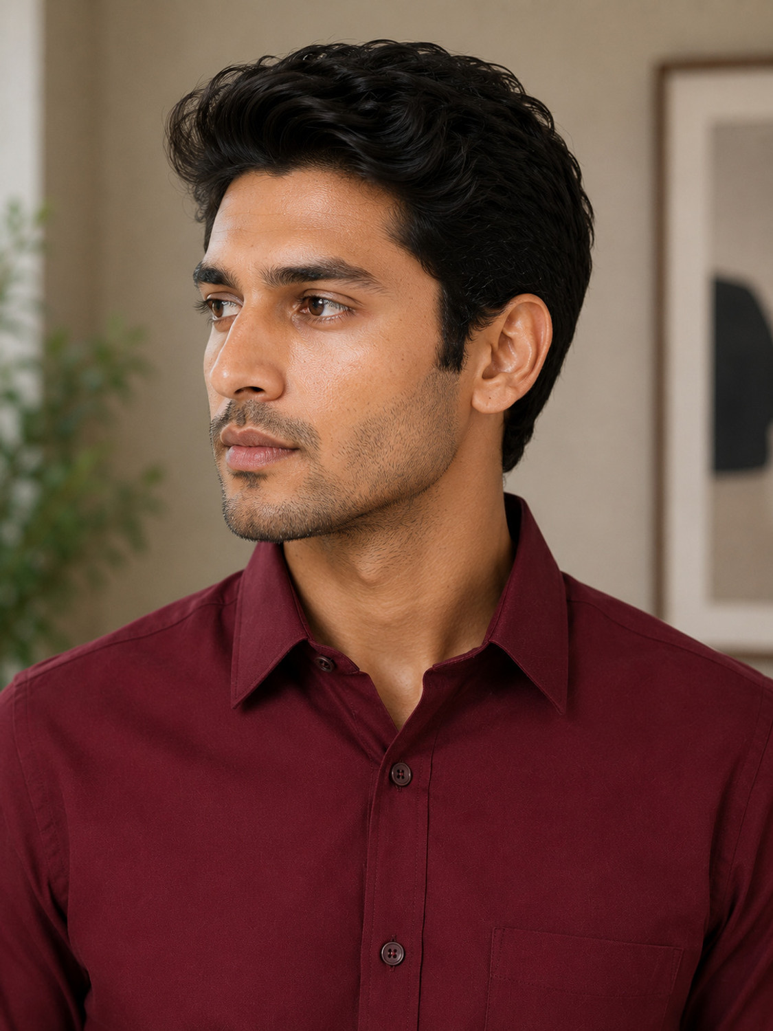 Image of FUBAR Men Solid Casual Maroon Shirt