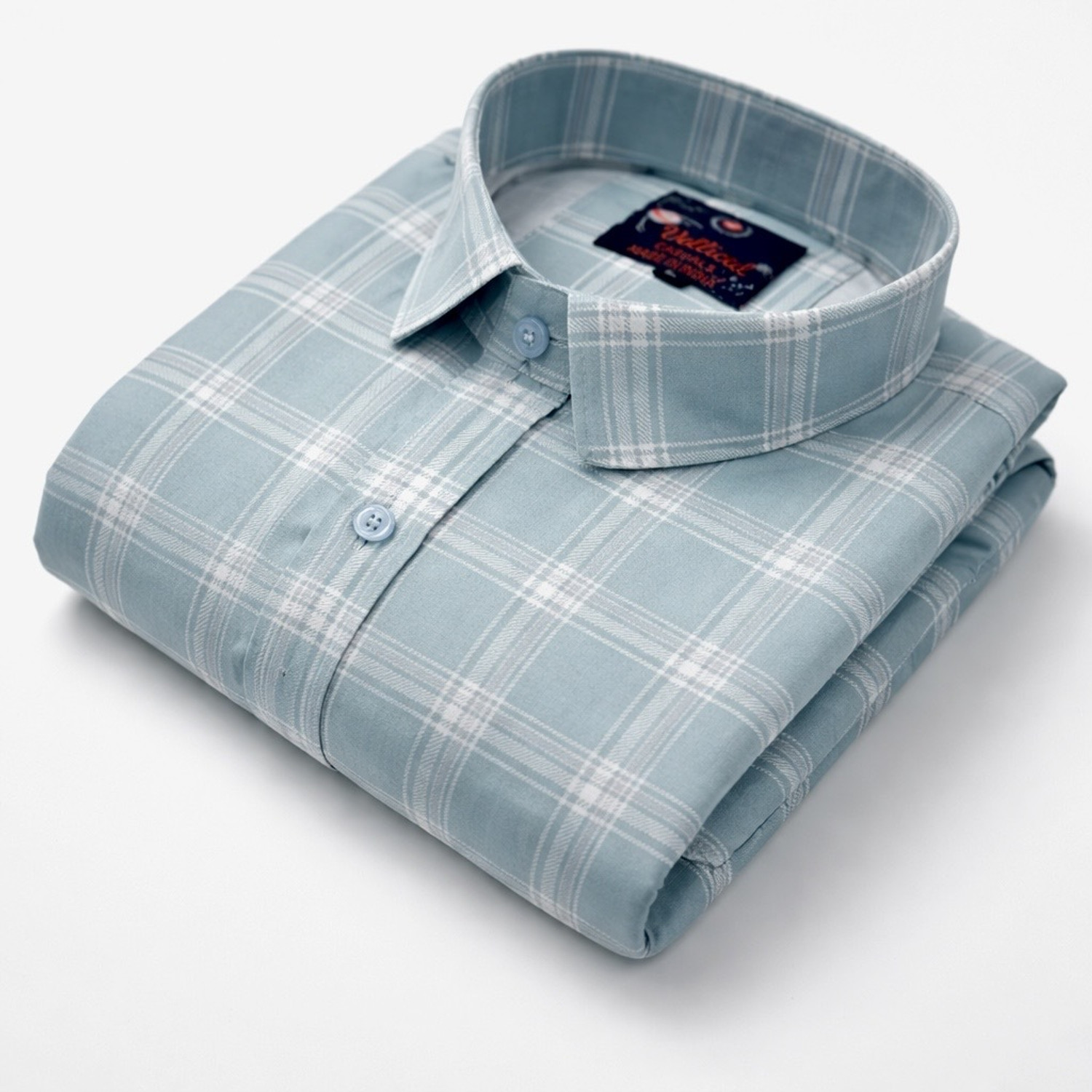 Image of Vellical Men Checkered Casual Light Blue Shirt