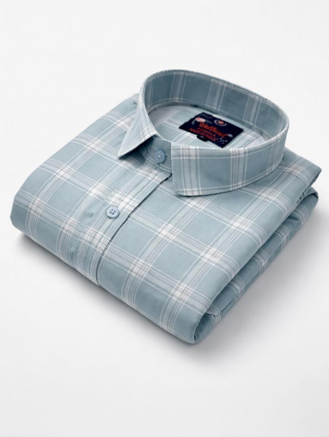 Image of Vellical Men Checkered Casual Light Blue Shirt