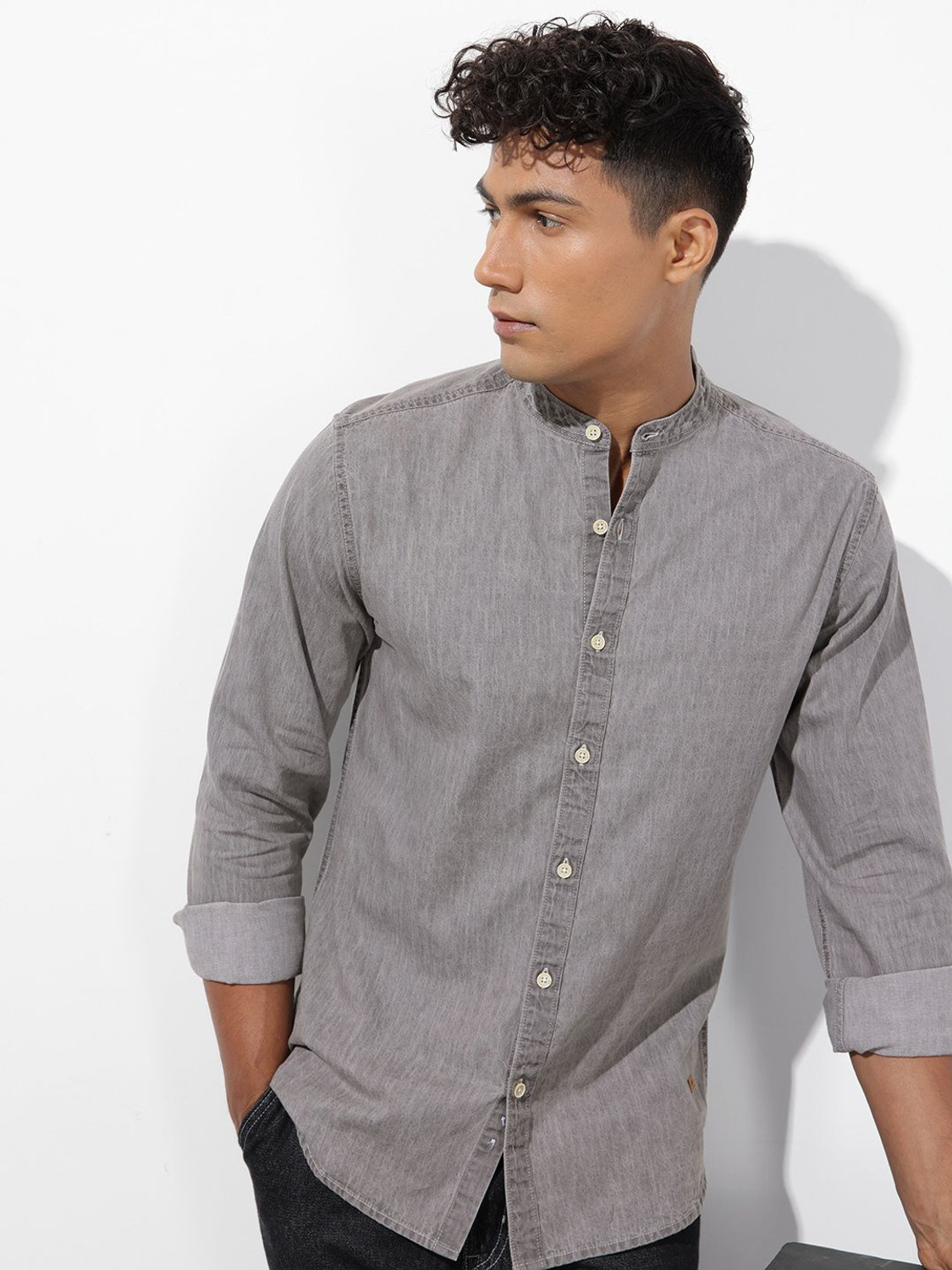 Image of R.Code by The Roadster Life Co. Men Solid Casual Grey Shirt