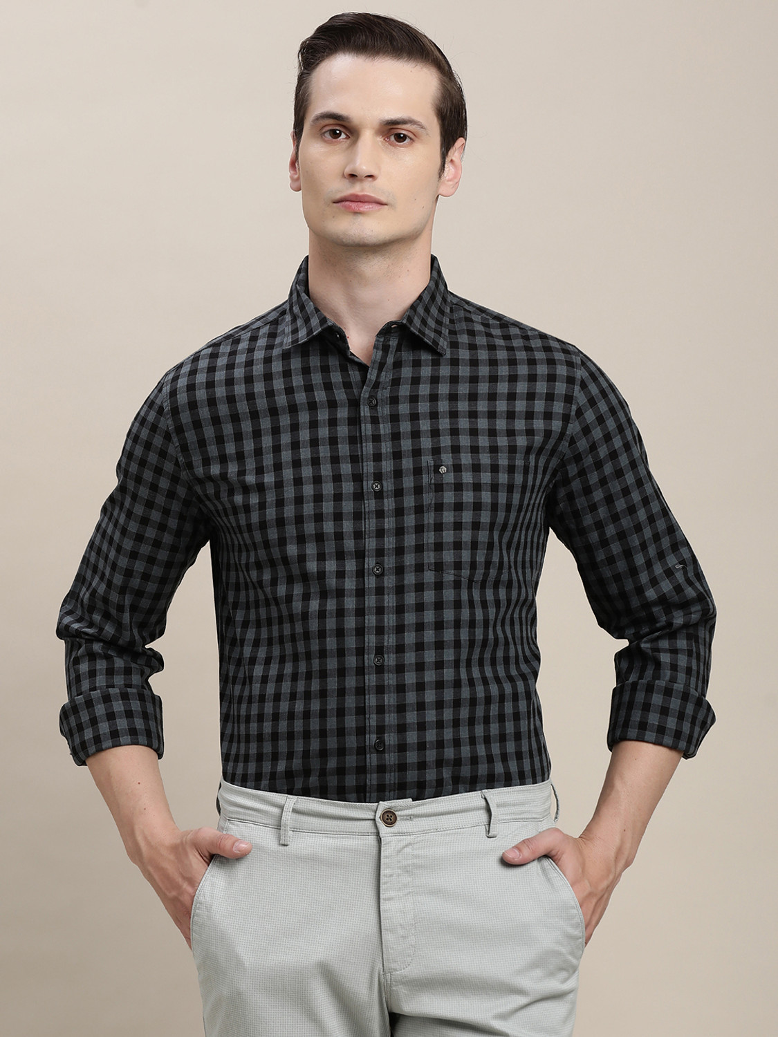 Image of TURTLE Men Checkered Casual Black Shirt