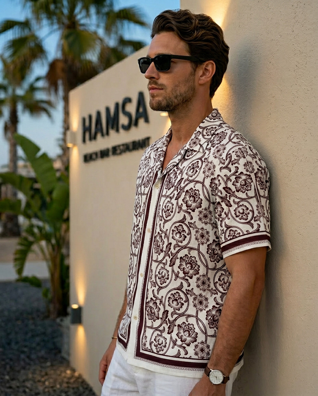 Image of STENFIA Men Printed Casual Cream, Maroon Shirt