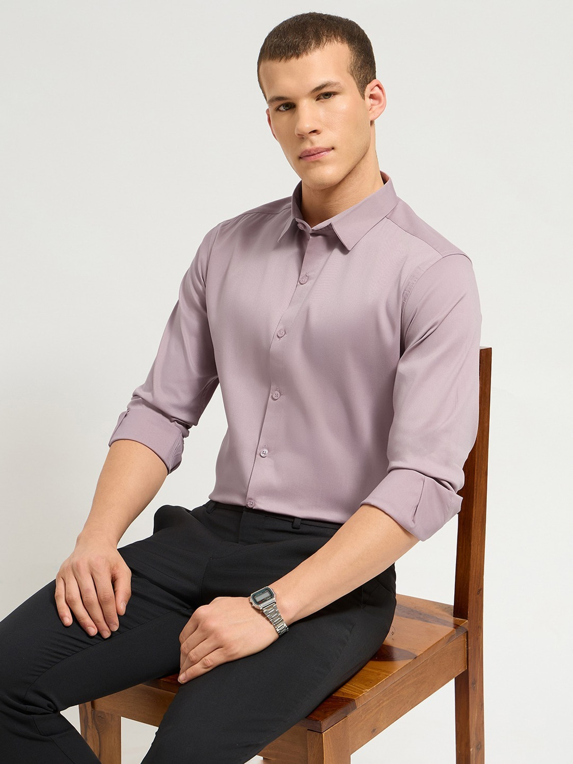 Image of MISCHIEF Monkey Men Solid Casual Pink Shirt