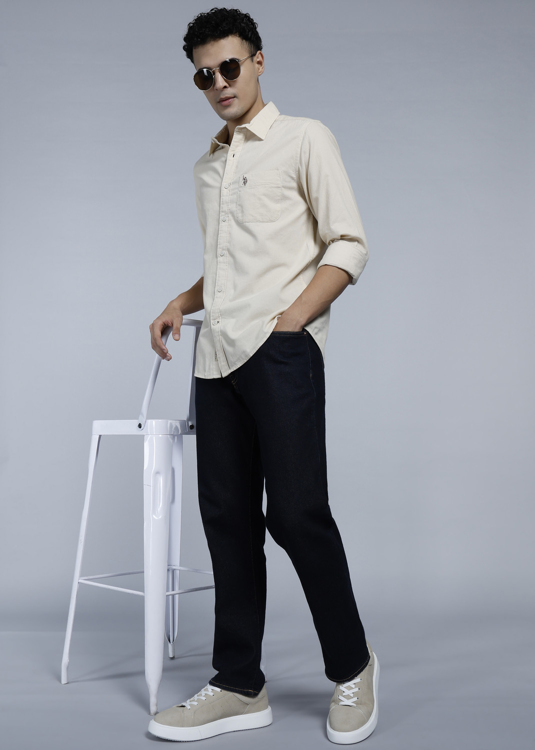 Image of U.S. Polo Assn. Denim Co. Men Solid Casual Beige Shirt