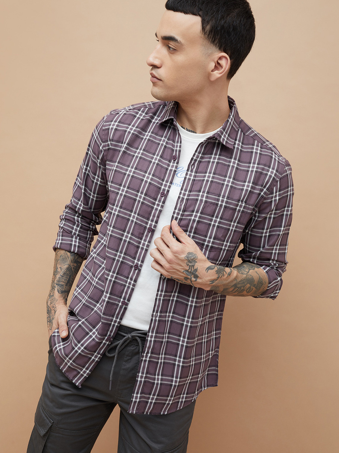 Image of Fame Forever by Lifestyle Men Striped Casual Purple Shirt