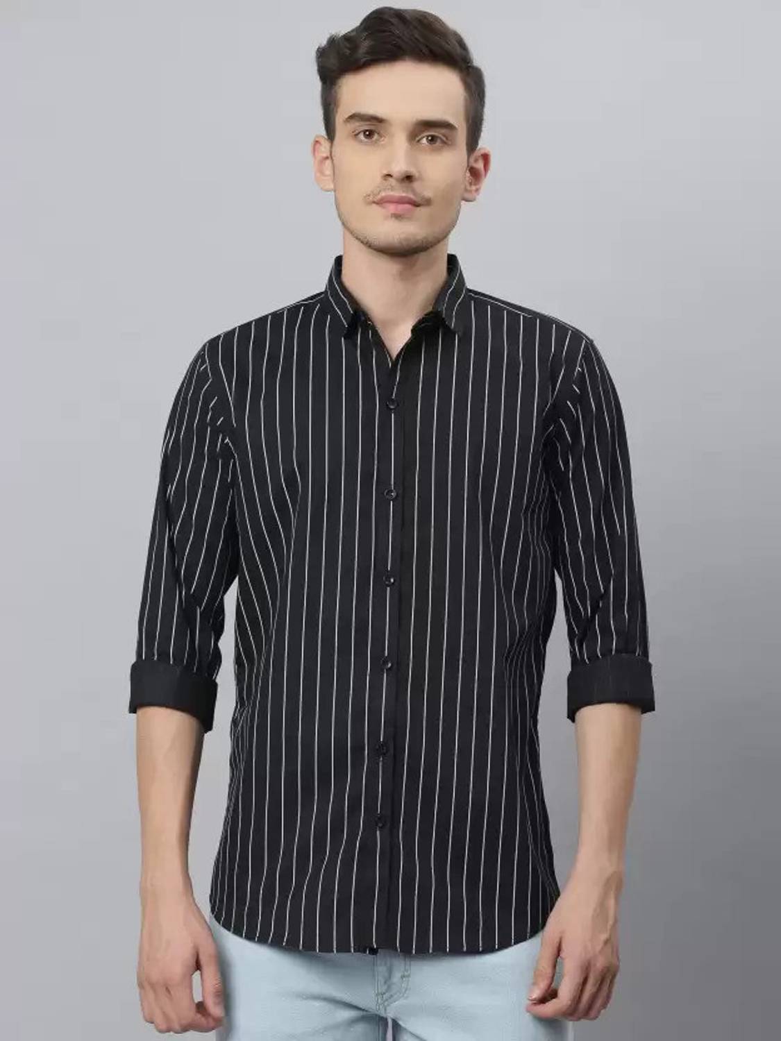 Silver Buck Men Striped Casual Black, White Shirt