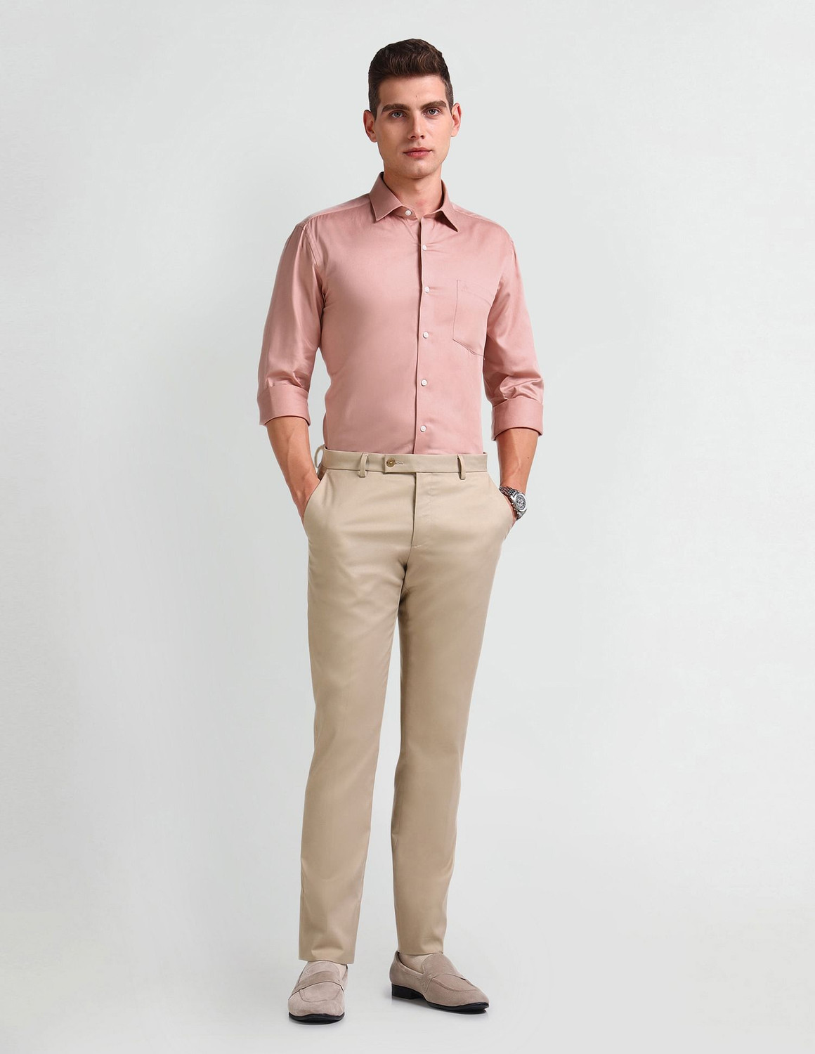 Image of ARROW Men Solid Formal Orange Shirt