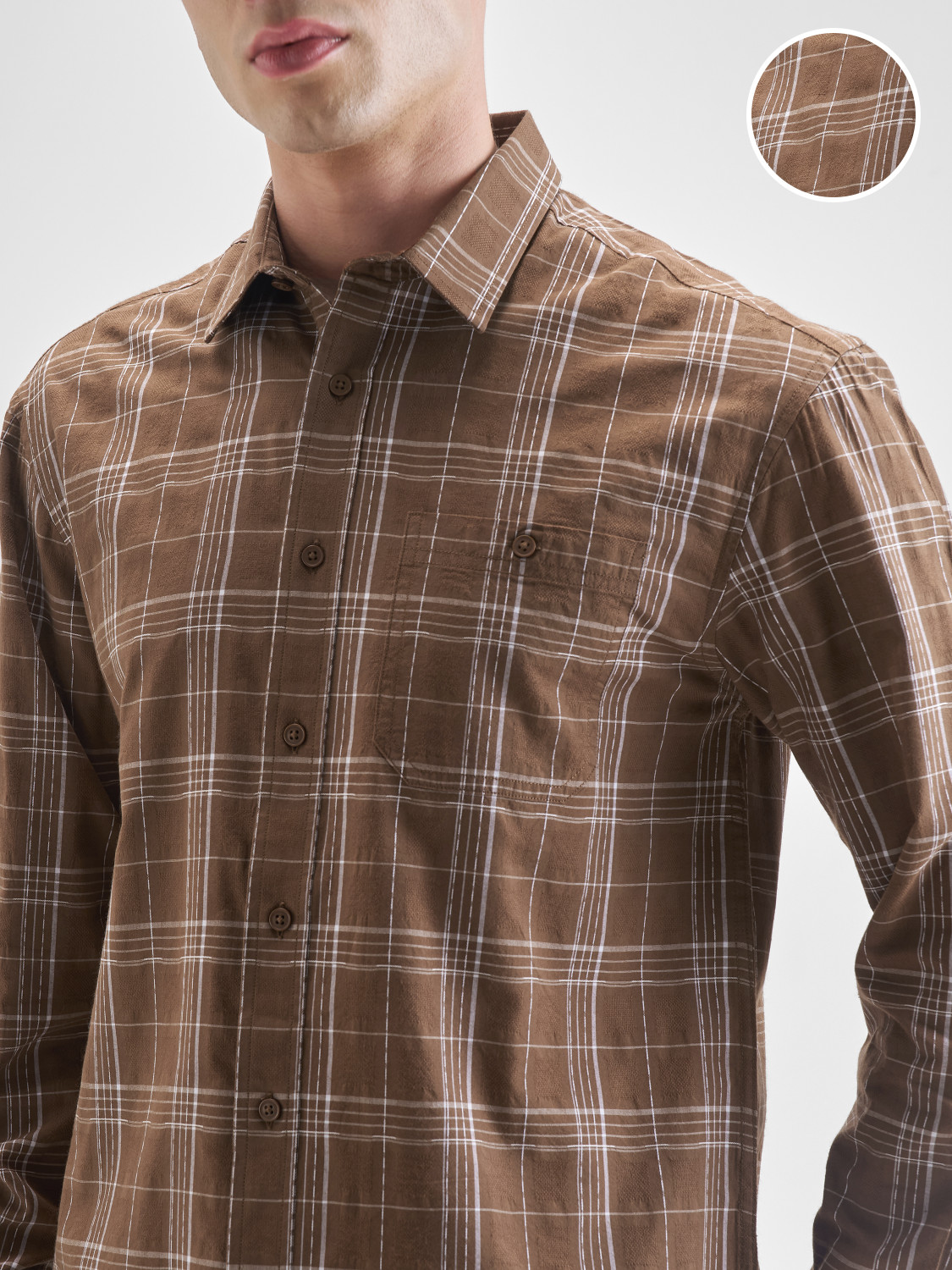 Image of HIGHLANDER Men Checkered Casual Brown Shirt