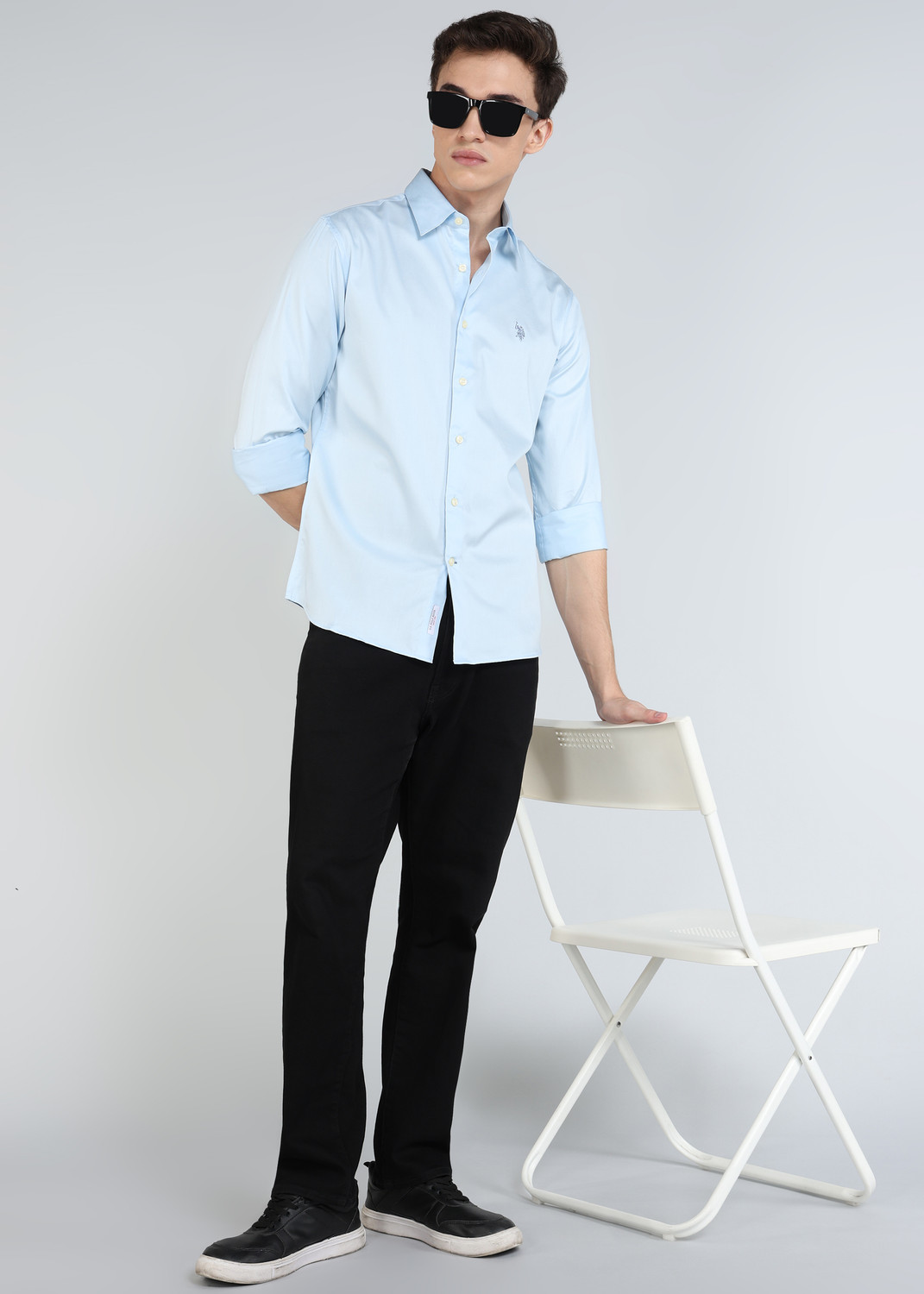 Image of U.S. POLO ASSN. Men Solid Casual Blue Shirt