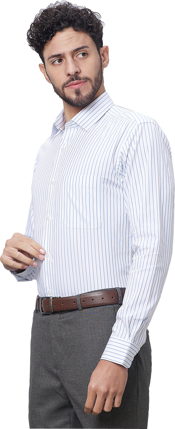 Image of Raymond Men Striped Formal Blue Shirt