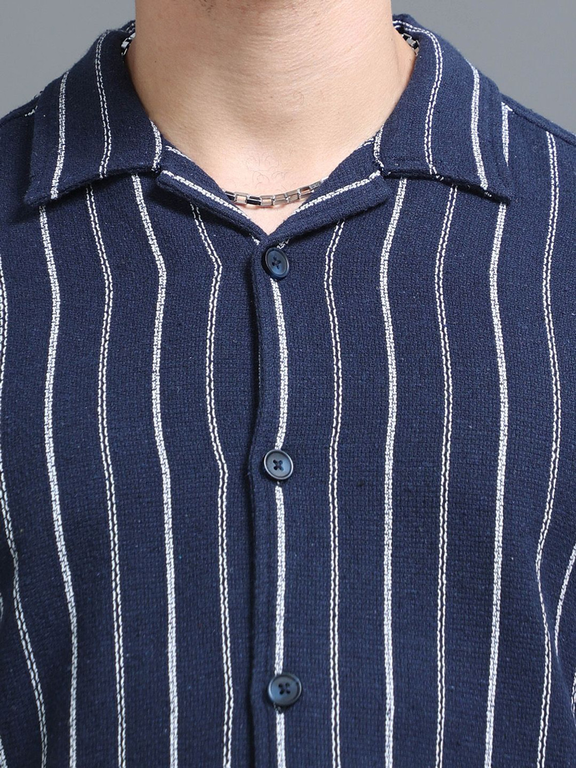 Image of HERE&NOW Men Striped Casual Blue Shirt