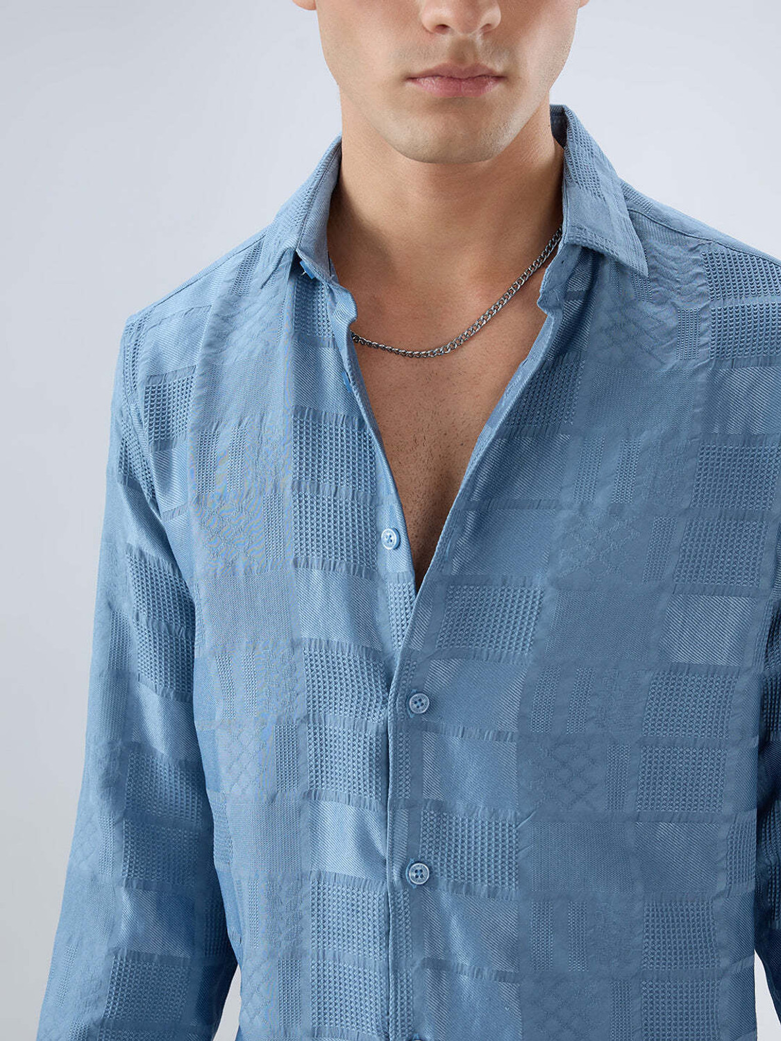 Image of VASTRADO Men Self Design Casual Blue Shirt