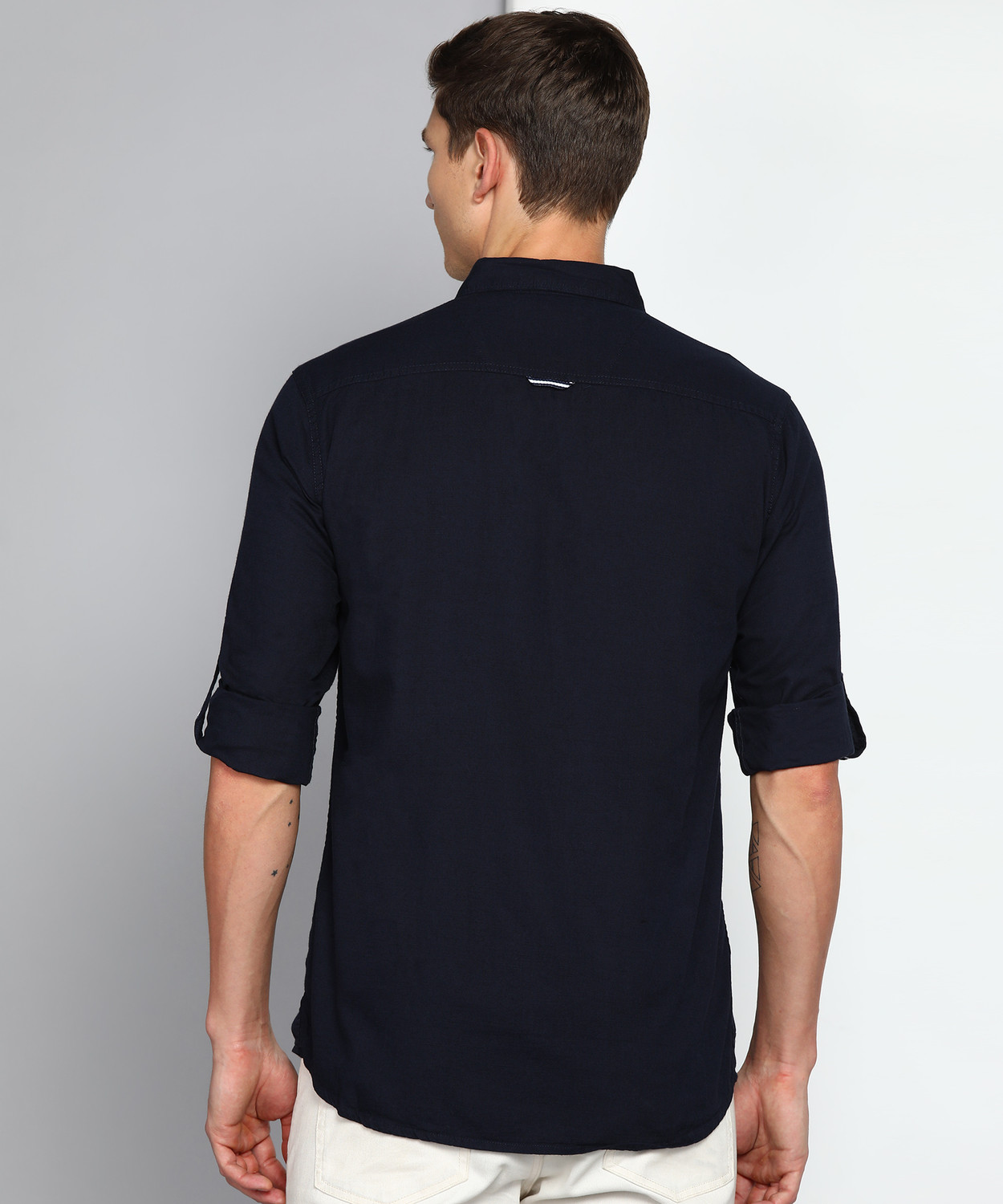 Image of KUONS AVENUE Men Solid Casual Dark Blue Shirt