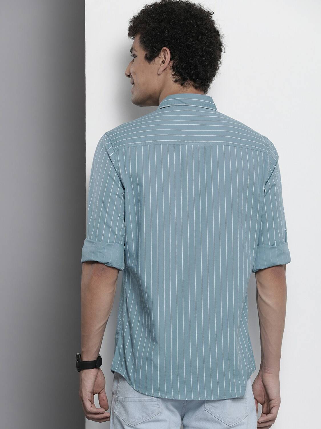 The Indian Garage Co. Men Striped Casual Blue Shirt - Image 4