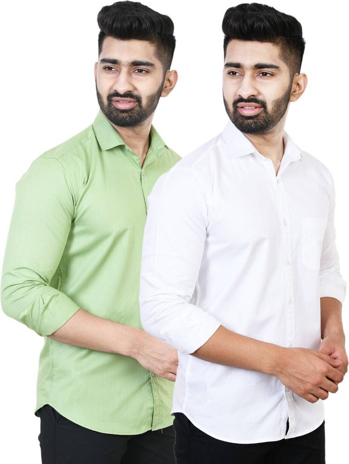 Feel high Men Regular Fit Solid Spread Collar Casual Shirt (Pack