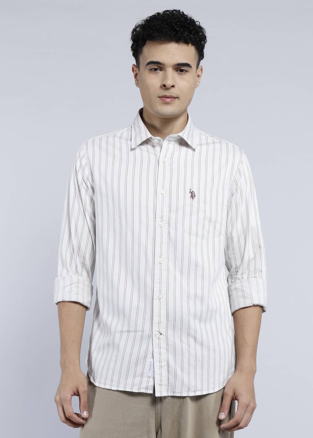 U.S. POLO ASSN. Men Striped Casual White Shirt - Image 1