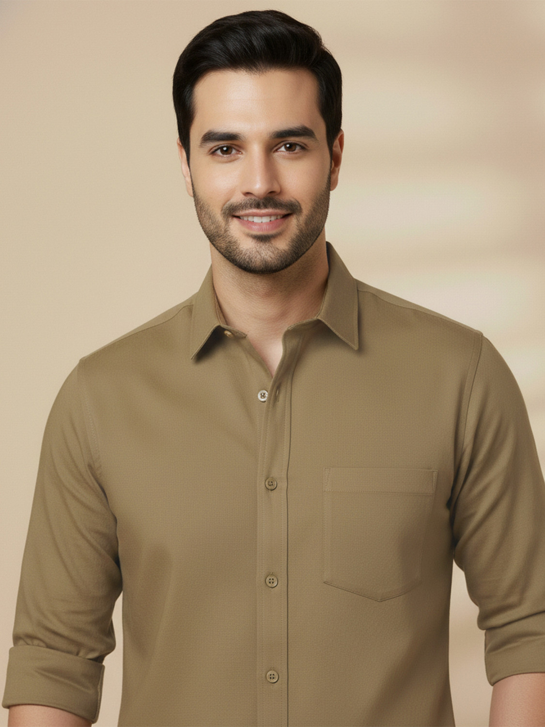 Image of METRONAUT Men Solid Casual Khaki Shirt