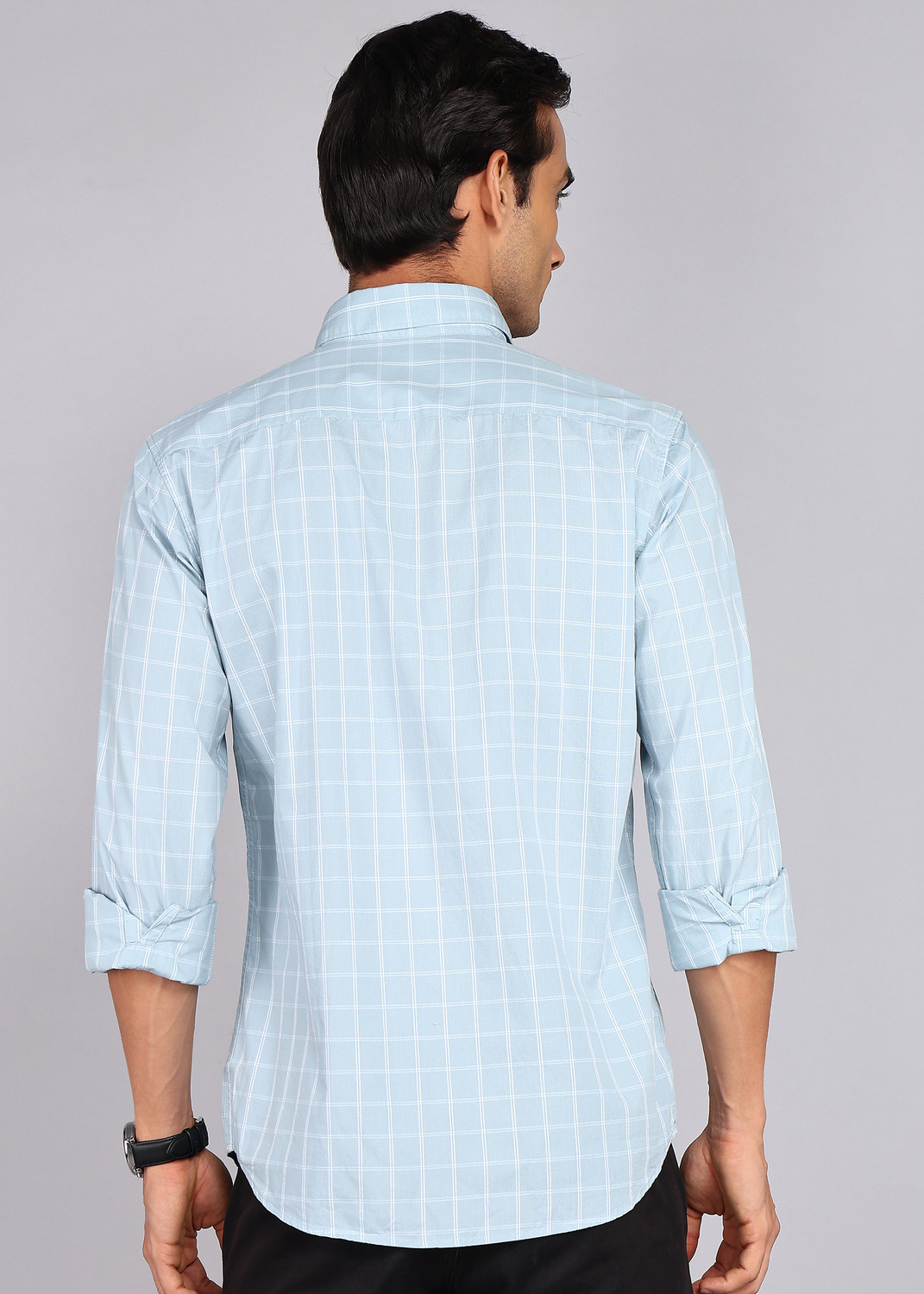Image of Raymond Men Checkered Casual Blue Shirt