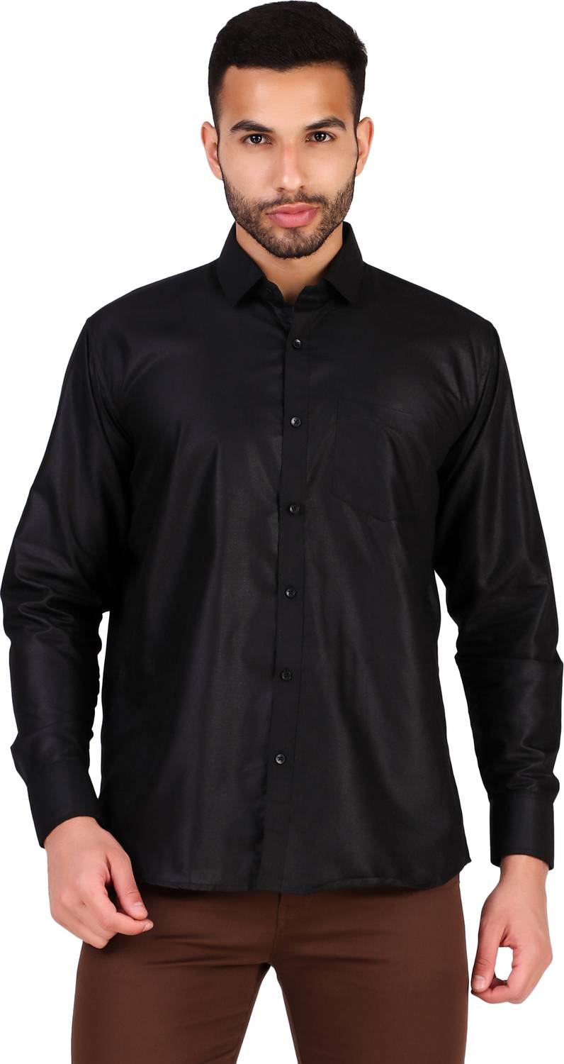 BALESHWAR Men Solid Casual Black Shirt
