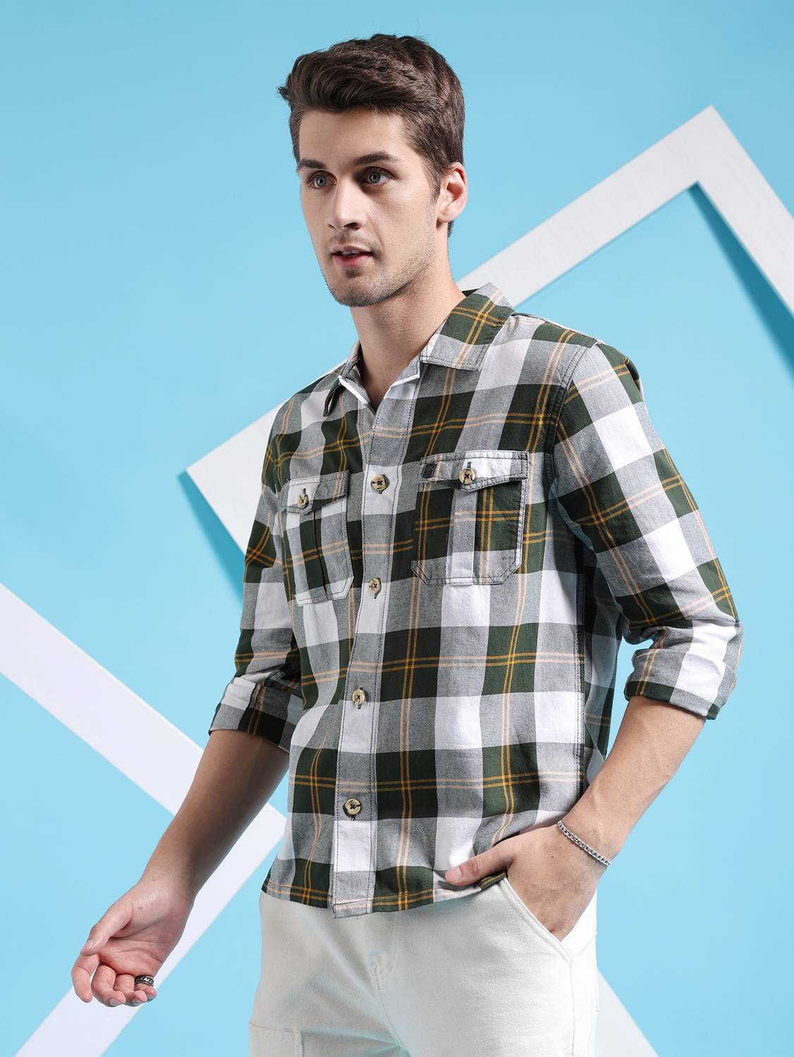 The Indian Garage Co. Men Green Checkered Shirt - Image 3