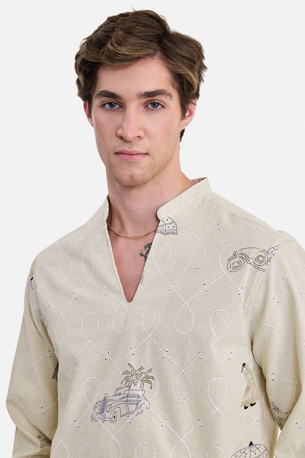 Snitch Men Embroidered Beige Shirt - Image 3