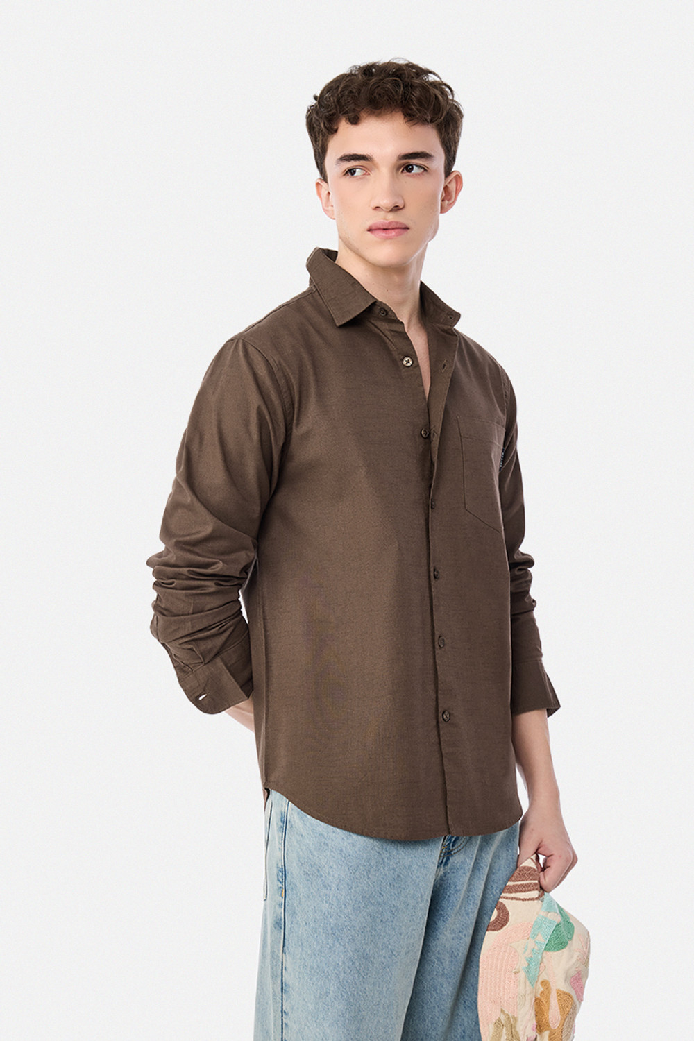 Image of Snitch Men Solid Casual Brown Shirt