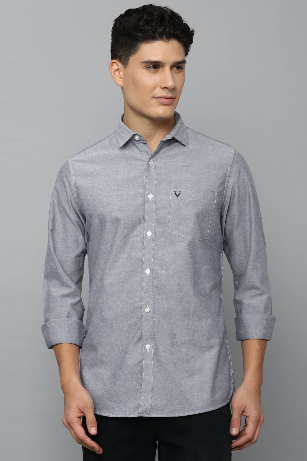 Allen Solly Men Self Design Casual Grey Shirt
