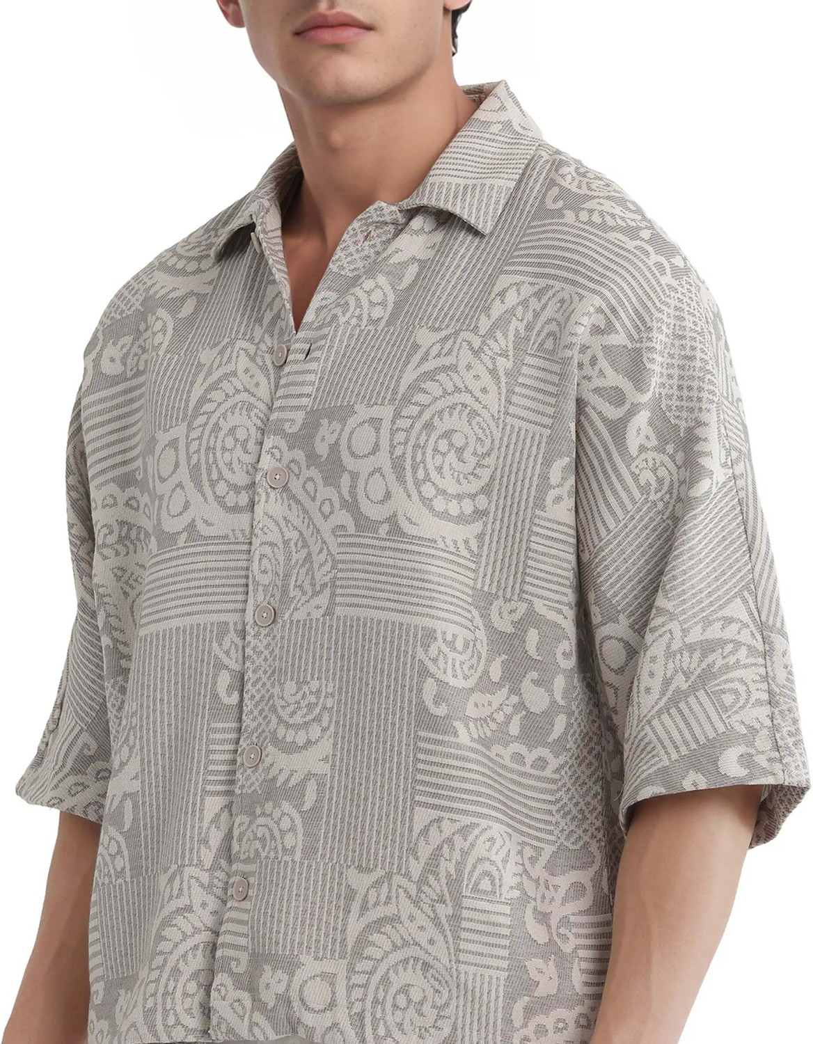 Image of RARE RABBIT Men Printed Casual Grey Shirt