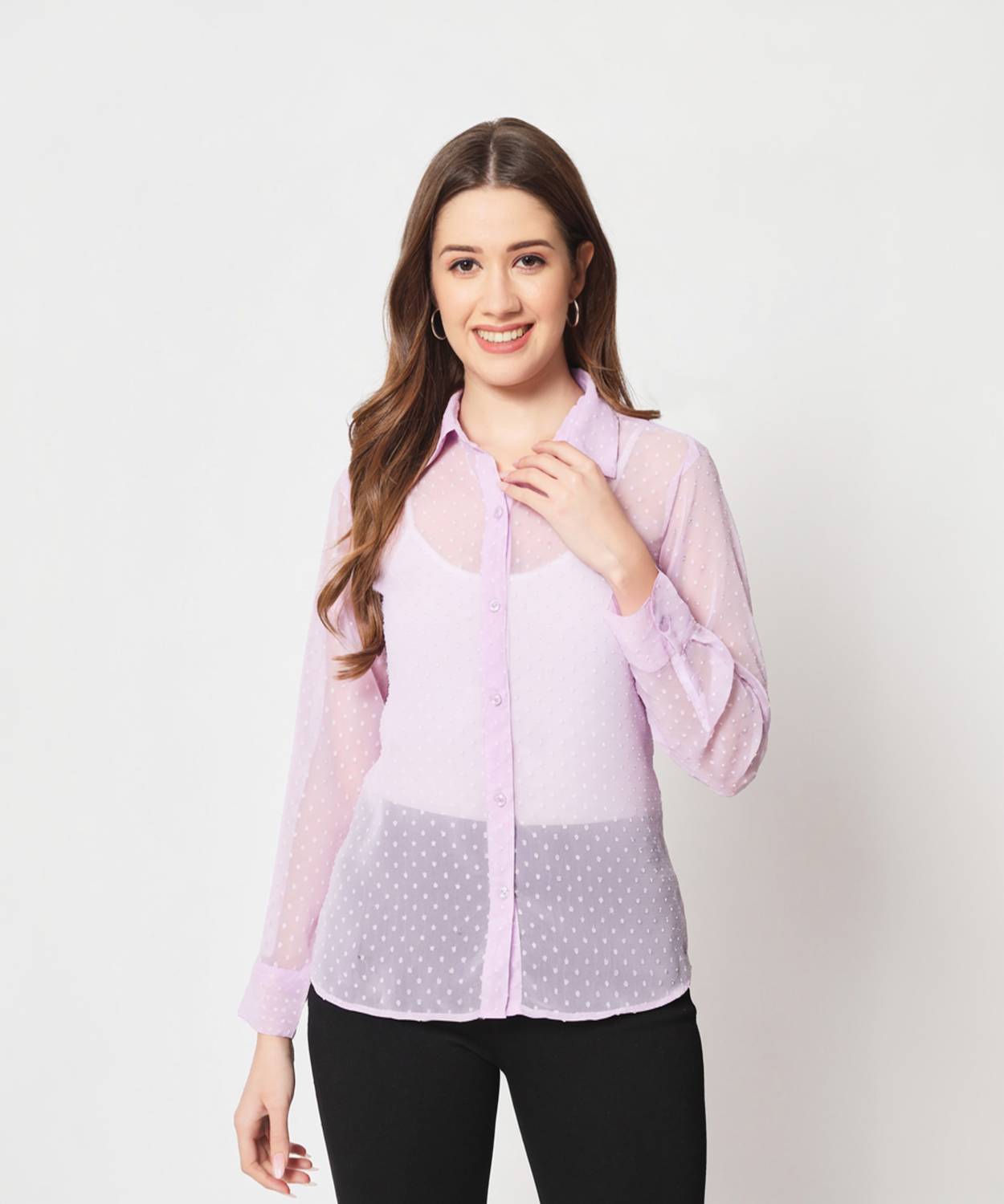 CHARMGAL Women Self Design Casual Pink Shirt