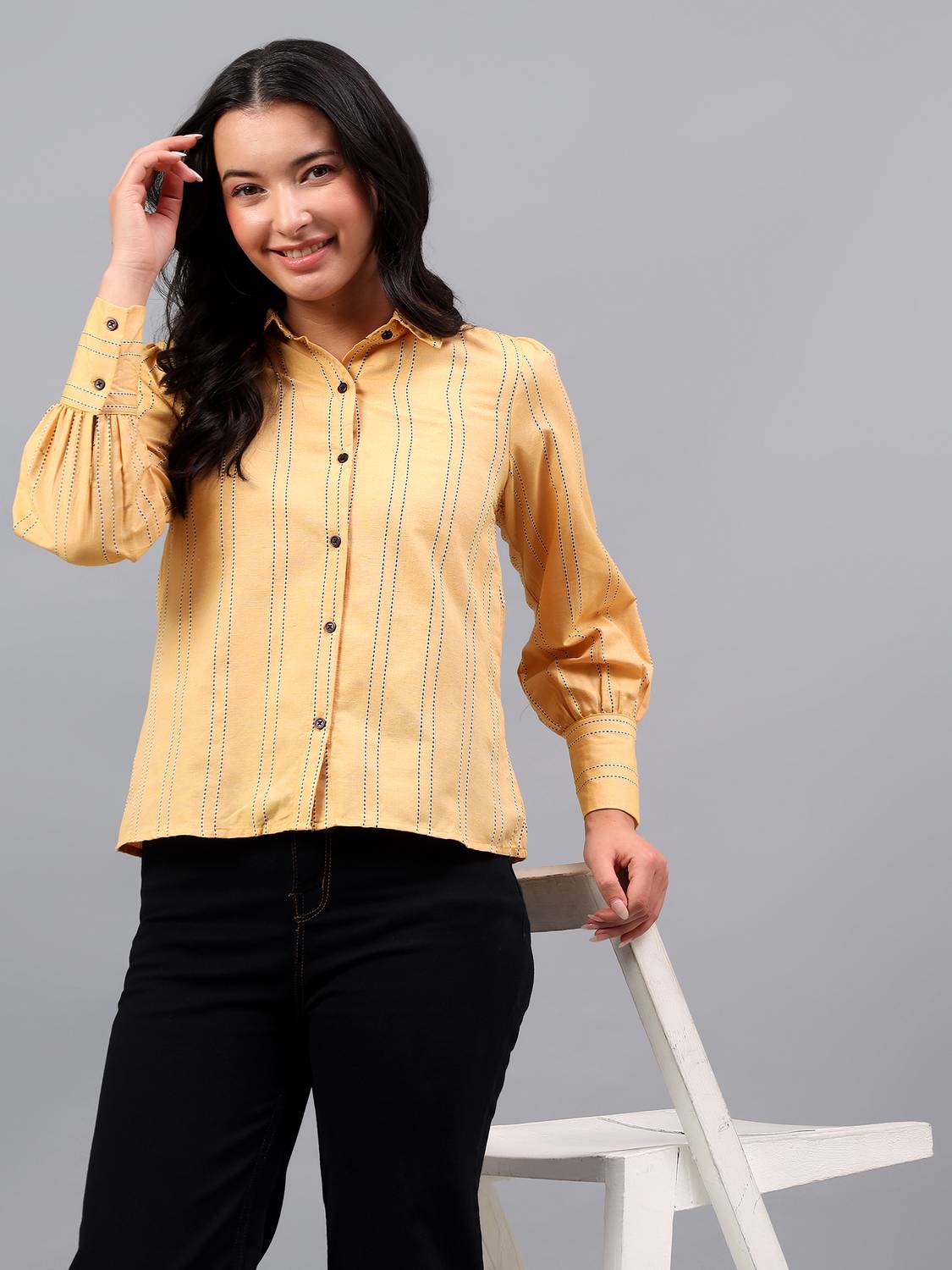 AVOR LIFESTYLE Women Solid Casual Yellow Shirt