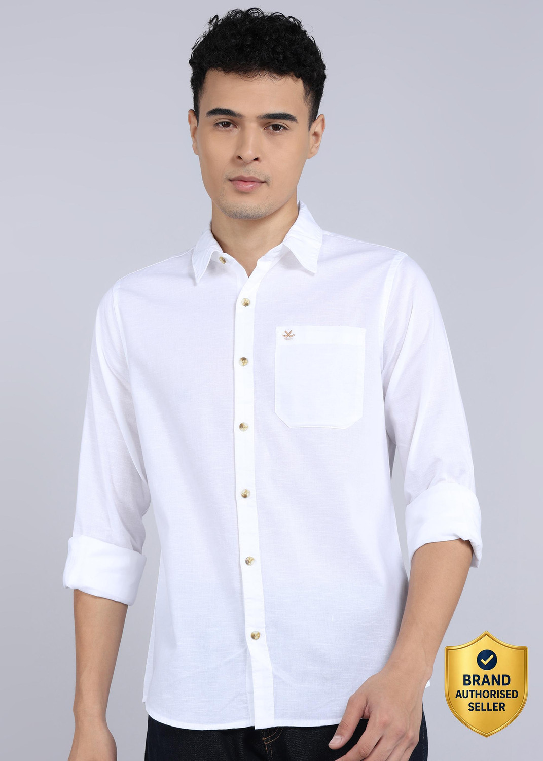 Image of WROGN Men Solid Casual White Shirt