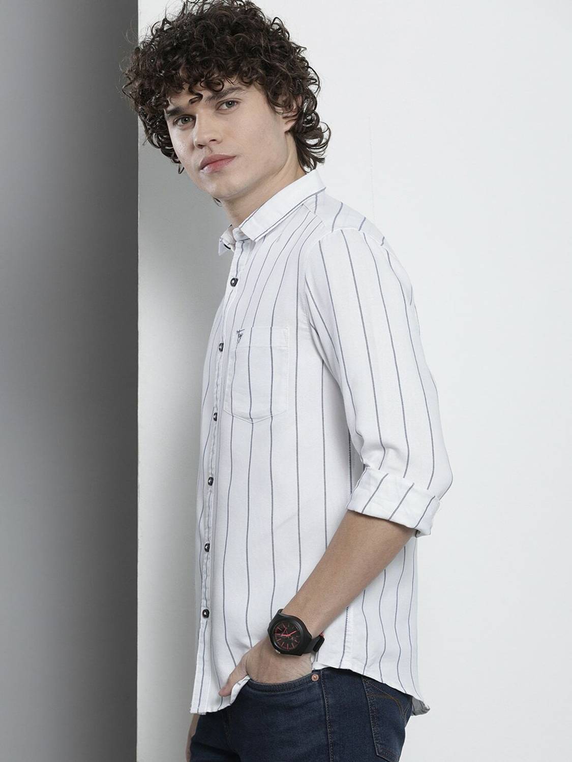 The Indian Garage Co. Men Striped White Shirt - Image 5